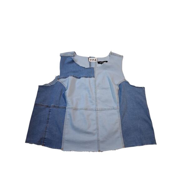 Ashley Stewart Patchwork Women's size 22 Artsy Denim Indie Sleaze Hippie Y2K Top - Picture 1 of 9